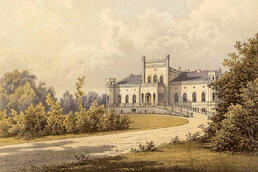 Gutshaus Rittergut Menzlin, Stich um 1964 aus der Sammlung Alexander Duncker Gutshaus Rittergut Menzlin, Stich um 1964 aus der Sammlung Alexander Duncker